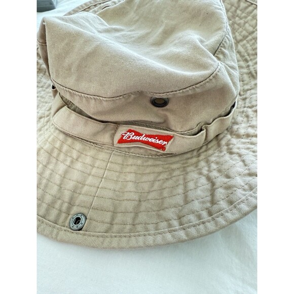 Budweiser Bucket Hat Men Tan Snaps Vented Fishing Beach Beer Drinking Hiking - Picture 1 of 9